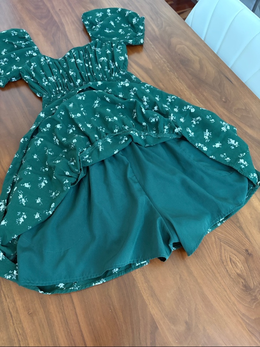 Hollister Green Floral Smocked Mini Dress Short Puff Sleeve with Shorts! - Picture 8 of 8